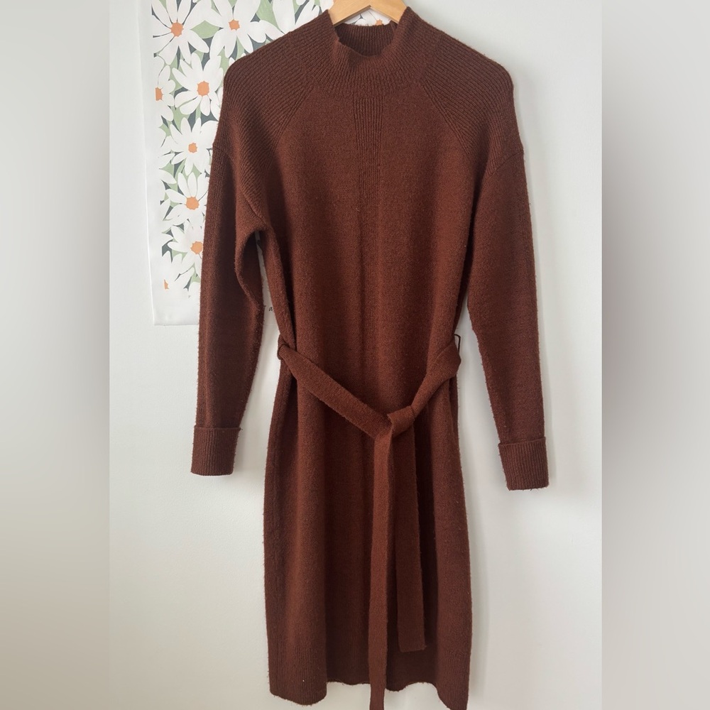 RW&CO Brown Mock Neck Cuffed Sleeve Sweater Dress